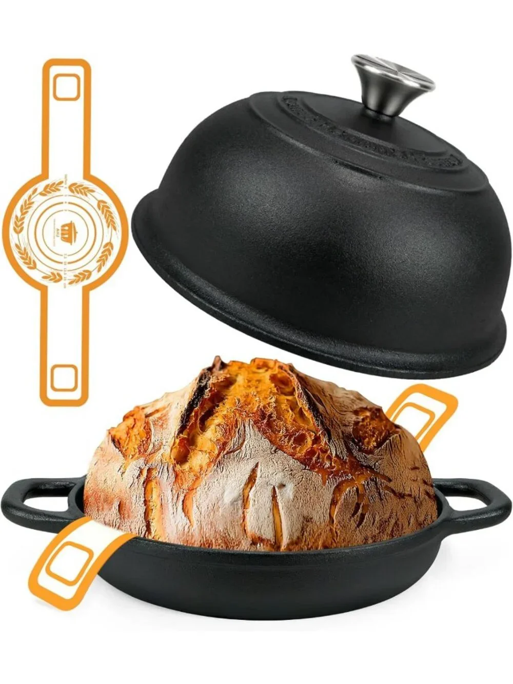 5QT Pre-Seasoned Cast Iron Dutch Oven for Sourdough Baking, Frying & Roasting